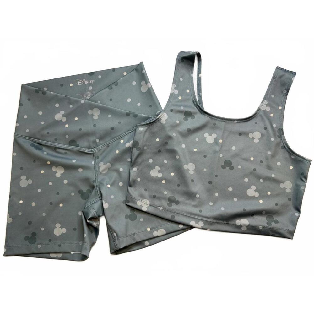 Disney Gray Polka Dot and Mickey Print Activewear Set - Size S